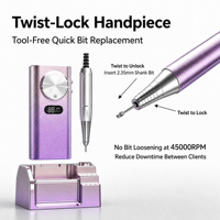 Perceuse à ongles sans fil professionnelle, vente en gros, directement de l'usine, OEM ODM personnalisé, 45000 tr/min, verrouillage par torsion