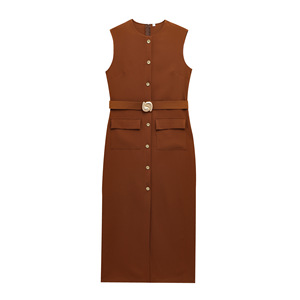 <span class=keywords><strong>Abbigliamento</strong></span> Femminile all'<span class=keywords><strong>Ingrosso</strong></span> <span class=keywords><strong>Vendita</strong></span> Calda Abito Midi Senza Maniche con Cintura - Product Image 3