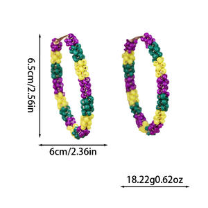 Pendientes de aro con cuentas geométricas de Mardi Gras para mujer, accesorios <span class=keywords><strong>verdes</strong></span>, amarillos y morados, regalos judíos dorados, pendientes hipérbole - Product Image 6