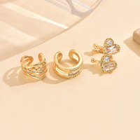 Venta al por mayor nueva moda mujer declaración Clip-On pendientes conjunto con corazón geométrico Zirconia latón joyería regalo