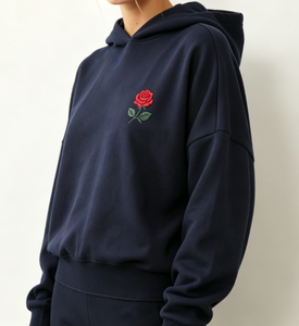 <span class=keywords><strong>Sweat</strong></span> à capuche pour femme en polaire douce, broderie rose rouge, manches longues, style décontracté pour le quotidien - Product Image 4