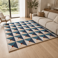 Tapis décoratif moderne en acrylique géométrique beige marine à motifs rectangulaires, tissé à la main, pour salon, villa, intérieur personnalisé