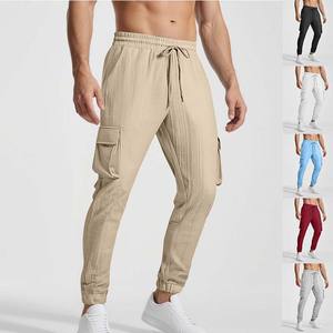Pantalones cargo nuevos para hombre, cintura elástica con cordón, múltiples bolsillos, transpirables, deportivos, casuales, largos. - Product Image 5
