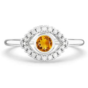 แหวนเงินแท้ 925 ประดับพลอยซิทริน แหวนวงเรียบหรูทรงเรขาคณิตสำหรับผู้หญิง เหมาะสำหรับเป็นของขวัญวันเกิด งานแต่งงาน หรืองานเลี้ยง - Product Image 1