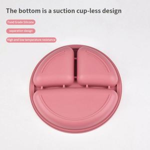 Assiette divisée en silicone de qualité alimentaire, couleur unie, vaisselle pour bébé, design minimaliste, trois compartiments, portable, pour enfants - Product Image 4