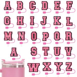 En gros, bouchon anti-poussière amovible en silicone souple rose de 10 mm pour pailles, design lettres, écologique, pour DIY, accessoires de bar et de fête - Product Image 1