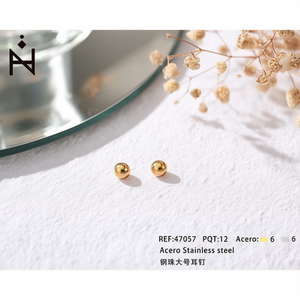 Pendientes de botón con bola de acero de 6 mm, chapados en oro, joyería de moda unisex - Product Image 3