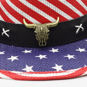 Chapeaux de cowboy en <span class=keywords><strong>paille</strong></span> en vrac bon marché Offre Spéciale à la mode aux États-Unis chapeau de cowboy américain avec des rayures et des étoiles - Product Image 5