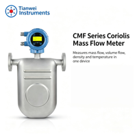 Débitmètre massique Coriolis en acier inoxydable série CMF pour huiles, boues et solutions aqueuses (0,15-600 t/h) avec sortie impulsionnelle 4-20 mA et RS485