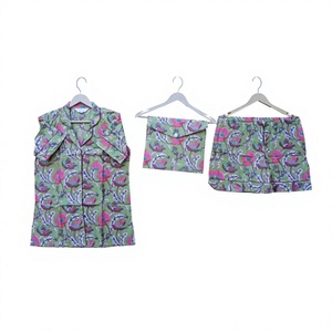 Conjunto de Pijama de Verano para Mujer, Cuello en V, Algodón, Estampado, Manga Corta, Pantalones Cortos, Transpirable, Secado Rápido, Cierre con Cordón, para Casa y Aire Libre - Product Image 1