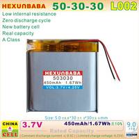 3.7V 450mAh 2 kabel 503030 baterai Lithium Ion / Li-Ion polimer untuk jam tangan pintar Mp3 Mp4 Speaker GPS TWS L002