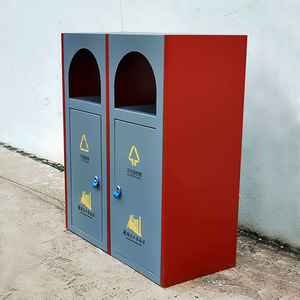 Cubo de basura de acero inoxidable de dos compartimentos para exteriores, elegante y sencillo, para zonas residenciales, sitios turísticos y parques. - Product Image 4