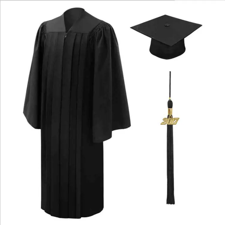 2022 atacado barato matte acadêmico preto vestido de graduação e boné