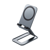 Support de téléphone de bureau en alliage d'aluminium magnétique avec rangement anti-vibration et support pliable portable pour téléphones et tablettes