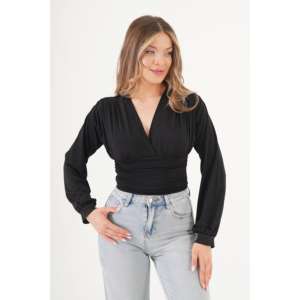 เสื้อผู้หญิงผ้าซาตินสีดำปักลายสไตล์เกาหลี คอวี ทรงหลวม ฟรีไซส์ XL มีตัวเลือกความยาวแบบสั้นและยาว - Product Image 2