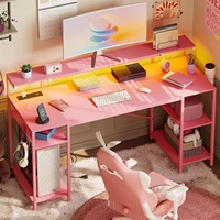 Table de jeu rose de 55 \ "avec support de moniteur réglable et étagère lumière LED Table d'ordinateur en gros d'usine en métal