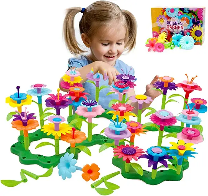 Construir uma flor jardim educacional caule, criança, brinquedos, flor, jardim, brinquedos de construção, flor, conjunto de brinquedo para meninos e meninas