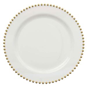 13 Inch Heavy Duty <b>Plastic</b> Charger Plates Bulk Gold Beaded Rim Clear White Show Plate Set for Wedding Table Decoration Eco - Product Image 1