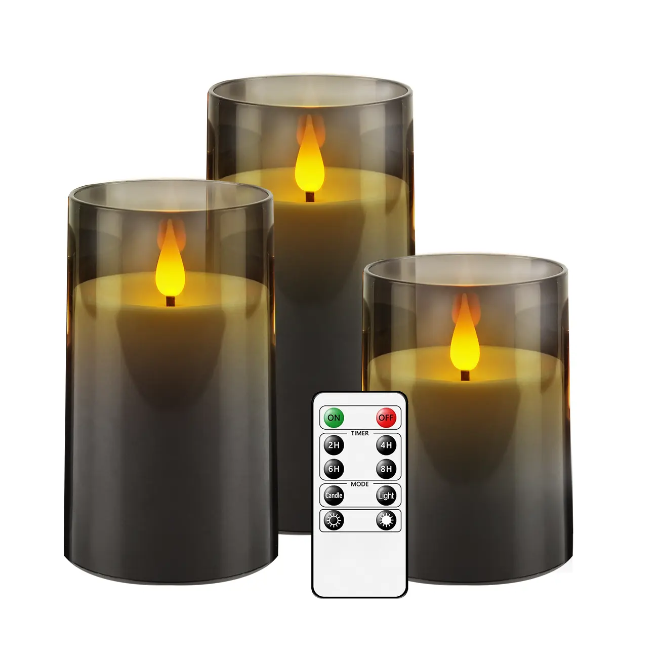 Velas sin llama con pilas acrílicas grises Velas sin llama con Pilar LED con control remoto para decoración del hogar de fiestas