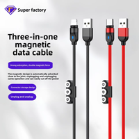 Câble de données pour téléphone portable créatif trois-en-un, charge rapide 3A, rotation magnétique, multifonction, blindage tressé, vente en gros