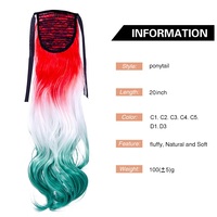 AliLeader Extensions de cheveux synthétiques ondulés de 20 pouces, queue de cheval à nouer, postiches à clipser, queue de cheval bouclée arc-en-ciel ombrée pour enfants