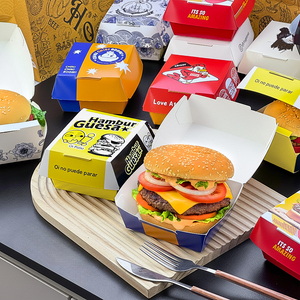Boîtes à hamburger imprimables personnalisées emballage sulfurisé de qualité alimentaire pour hamburgers sandwichs boîtes à emporter de restauration <span class=keywords><strong>rapide</strong></span> pour restaurant - Product Image 6