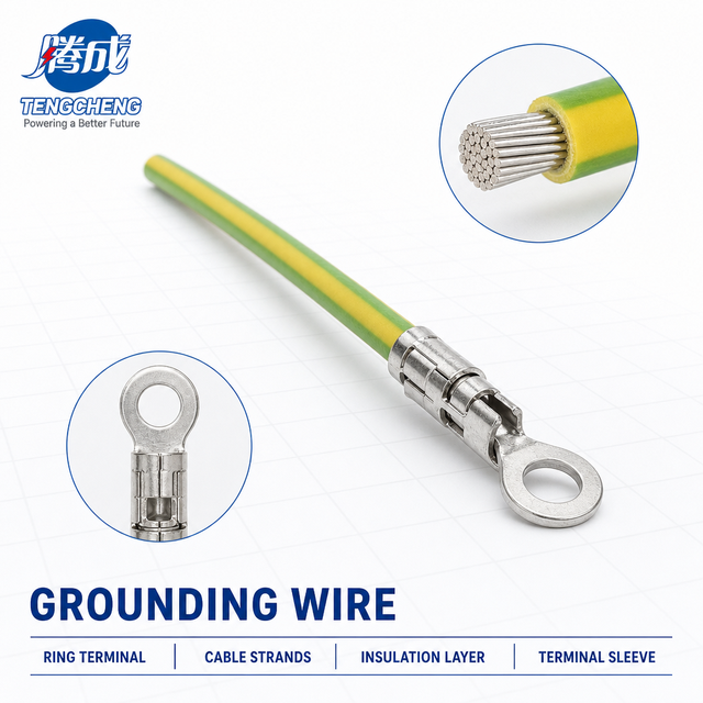 TengCheng BVR Copper Grounding Cable PVC Insulated Stranded Conductor 6mm Hole 4mm/6mm Sizes Both Ends Crimped Lug 750V Power