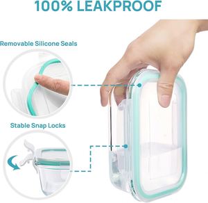 8 Pack Glass Food Storage Containers <b>Meal</b> <b>Prep</b> Airtight Bento <b>Boxes</b> with Leak Proof Locking Lids for Microwave Freezer BPA Free - Product Image 2