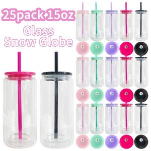 Paquete de 25 unidades desde almacén de EE. UU. - Vaso de vidrio de doble pared preperforado de 15 oz para globo de nieve con tapa de plástico y pajita para DIY de globo de nieve de vinilo - Product Image 5