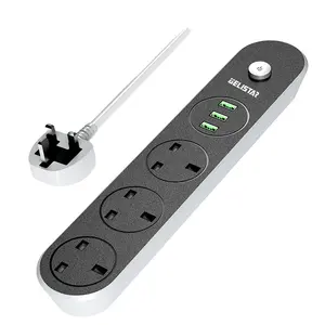 2023 New UK Standard Power Socket 3 Outlets 3 USB Ports with Switch Black Power Strip Home Office