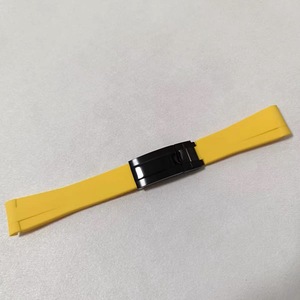 Accessoires de montre, fermoir pliant en acier inoxydable, 20MM*180MM, extrémité incurvée, bracelet en caoutchouc silicone jaune - Product Image 5
