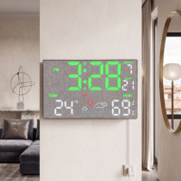 Reloj de Pared Digital LED Grande con Control Remoto, Fecha, Semana, Temperatura, Humedad, Estación Meteorológica, Calendario para Decoración de Sala de Estar