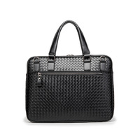 Sac à main pour homme en cuir PU souple fait main, sacoche d'affaires pour ordinateur portable, sac de bureau avec texture tissée, grand sac à bandoulière