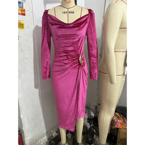 Nuovo Abito Aderente <span class=keywords><strong>in</strong></span> <span class=keywords><strong>Velluto</strong></span> da Donna, Maniche Lunghe, Sexy, Arricciato, <span class=keywords><strong>con</strong></span> <span class=keywords><strong>Spacco</strong></span> Alto, Casual, Modellante - Product Image 6