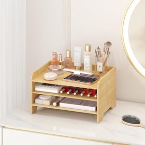 Cross-border wooden desktop organizer, office desktop <b>file</b> and miscellaneous <b>storage</b> rack, multi-functional cosmetic organizer. - Product Image 2