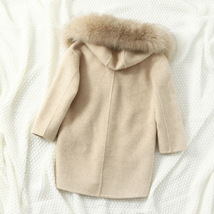 Cappotto Lungo Invernale Versatile per Bambini in 100% Lana Doppia Faccia, Caldo e Spesso, con Cappuccio in Vera <span class=keywords><strong>Pelliccia</strong></span> di Volpe, Modello Oversize - Product Image 2