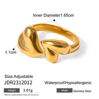 Bagues Ouvertes Cœur Européen Premium Gaovo en Acier Inoxydable Plaqué Or 18K – Bagues Tendance pour Femmes – Bijoux en Gros