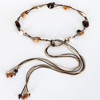 Ceinture tressée bohème pour femme en corde cirée avec perles en bois et acrylique, style vintage, pour robes et tenues décontractées