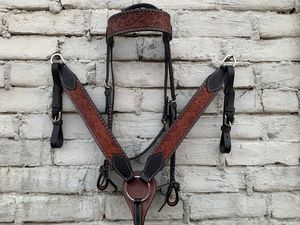 Ensemble d'équipement équestre en cuir occidental : têtière et collier de poitrage embossés, équipement d'équitation réglable, tailles personnalisées - Product Image 1