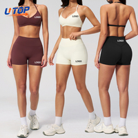 Set Pakaian Olahraga Wanita 2 Potong dengan Logo Kustom, Pakaian Aktif, Bernapas, Cepat Kering, Set Pakaian Senam Wanita