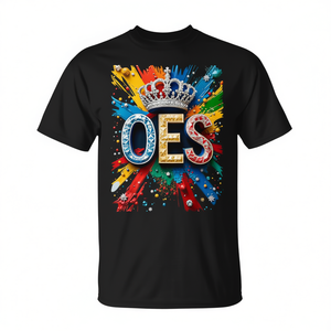 T-shirt promotionnel unisexe à manches courtes et col rond pour adulte, motif Oes Crown Queen Diamond Watercolor Drip Paint coloré - Product Image 2