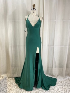 <span class=keywords><strong>Robe</strong></span> de soirée sirène en satin à col en V et fines bretelles, ornée de strass, avec fente haute et dos lacé, de l'usine de Chaozhou - Product Image 3