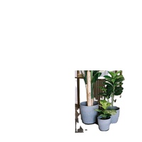Pot Tanaman Resin Taman, Pot Bunga Plastik Outdoor Abu-abu, Pot Bulat Modern untuk Tanaman Indoor Outdoor, Dekorasi Rumah