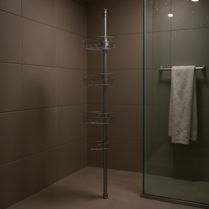 Étagère d'angle de douche 39 à 125 pouces, étagères de salle de bain à barre télescopique antirouille, 4 niveaux, finition chromée, fixation d'angle - Product Image 2