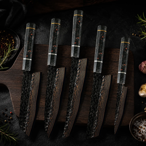 Juego de Cuchillos de Acero de Damasco Hechos a Mano con Mangos de Fibra de Carbono, Colección de Cuchillería de Cocina Premium para Cocina Profesional - Product Image 6