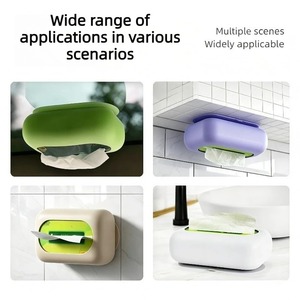 Silicone Tissue <b>Box</b> Holder Suction Cup Napkin <b>Storage</b> <b>Box</b> Wall-Mounted Tissue Drawer for Kitchen Living Room Bedroom Office Car - Product Image 5