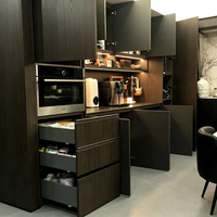 Buffet moderne minimaliste en bois foncé avec éclairage LED et four encastré pour hôtel et cuisine, rangement pour bar à café