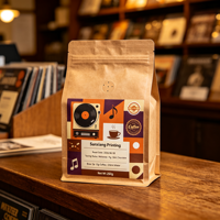 Sachet de café personnalisé imprimé en gravure, fond plat, huit soudures latérales, pochette verticale avec fermeture éclair pour 500g de grains de café
