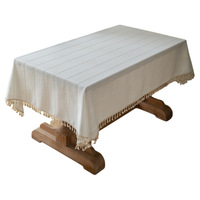 Nouvelle nappe transfrontalière à pompons, motif rayé, mélange polyester-coton, anti-poussière, style minimaliste, blanche