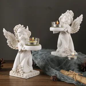 Europese Vintage Hars Engel Cherub Beeldjes Beelden Kleine Engel Kaarshouder Voor Tafeldecoratie